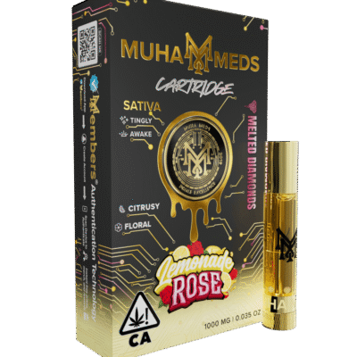 muha meds lemonade rose cart 1g sativa vape cartridge melted diamonds bright citrus rose flavors