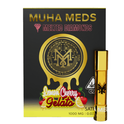 Muha meds lemon cherry gelato cart 1g sativa vape cartridge, citrus and cherry flavors, Muha Meds branding