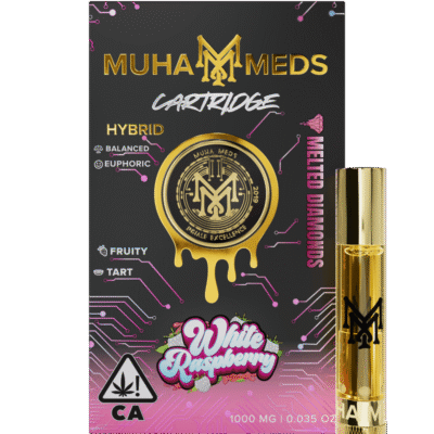 Muha meds cart white raspberry 1g melted diamonds hybrid cartridge packaging
