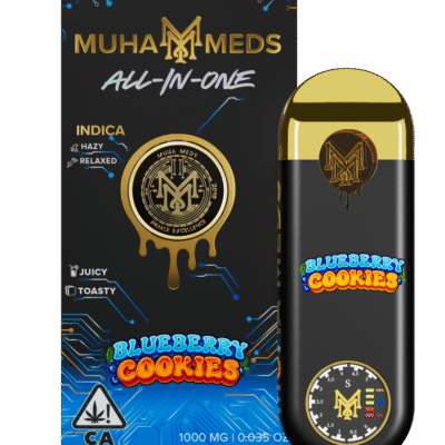 muha meds blueberry cookies disposable vape pen 1g indica with sweet berry cookie flavor
