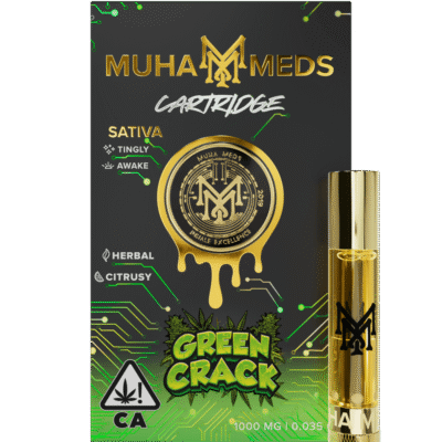 Muha meds green crack cart 1g sativa vape cartridge with citrus and tropical flavors