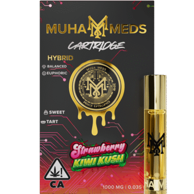 Muha meds strawberry kiwi kush cart 1g vape cartridge with hybrid effects and fruity flavors