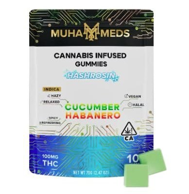 muha meds cucumber habanero gummies spicy citrus 10-pack infused indica rosin edibles