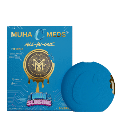 Muha meds carts blue slushie 1g disposable vape, Cookies x Muha Meds, blue raspberry hybrid