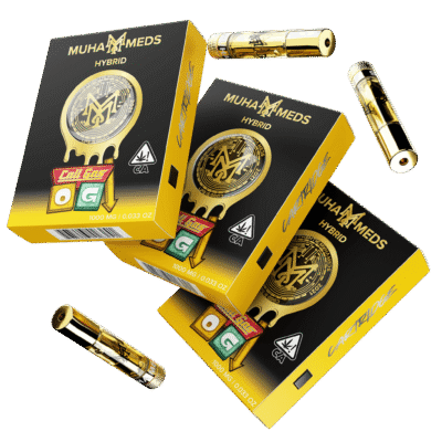 Muha meds carts cali gas og 1g hybrid vape cartridge earthy citrus flavor Muha Meds