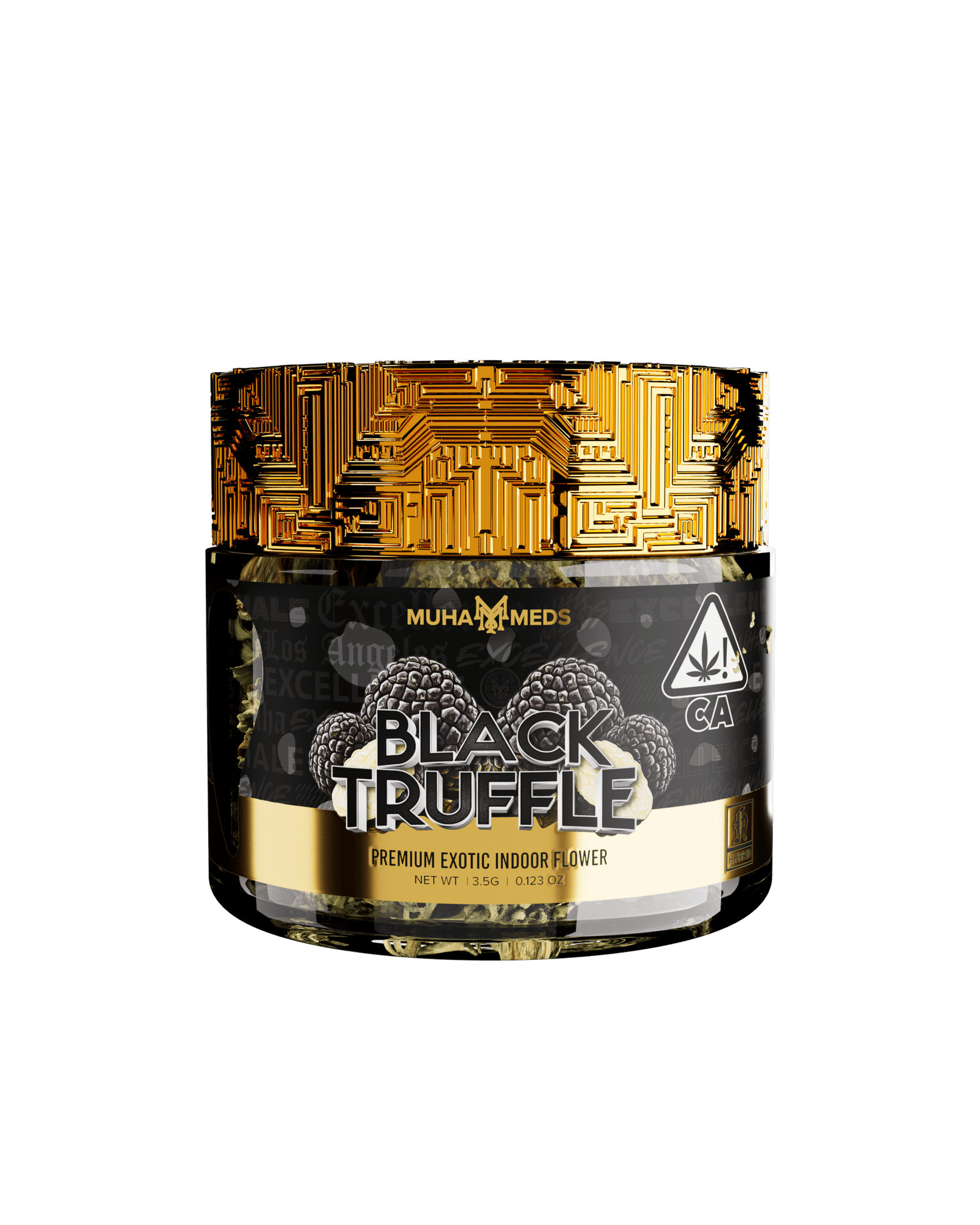 Muha meds black truffle flower 3.5g bag of hybrid big buds with earthy, cocoa, and nutty flavors