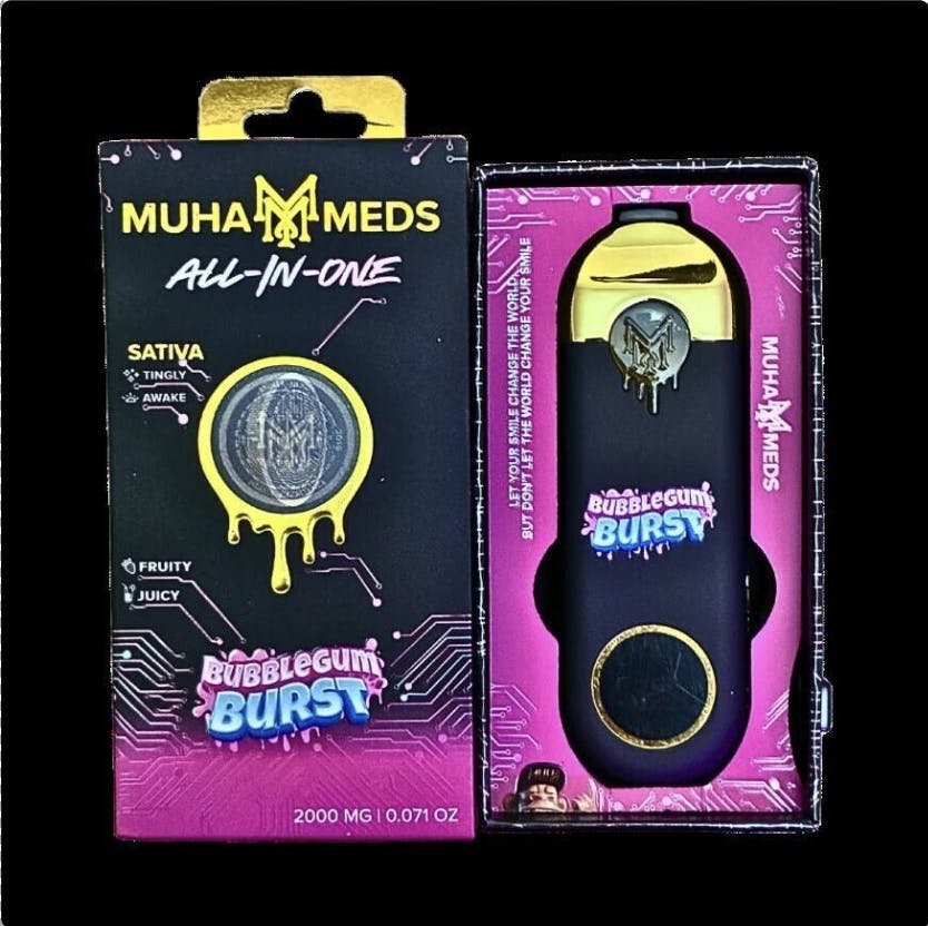 Muha Meds disposable 2 gram 100 pack sealed in retail blister packaging