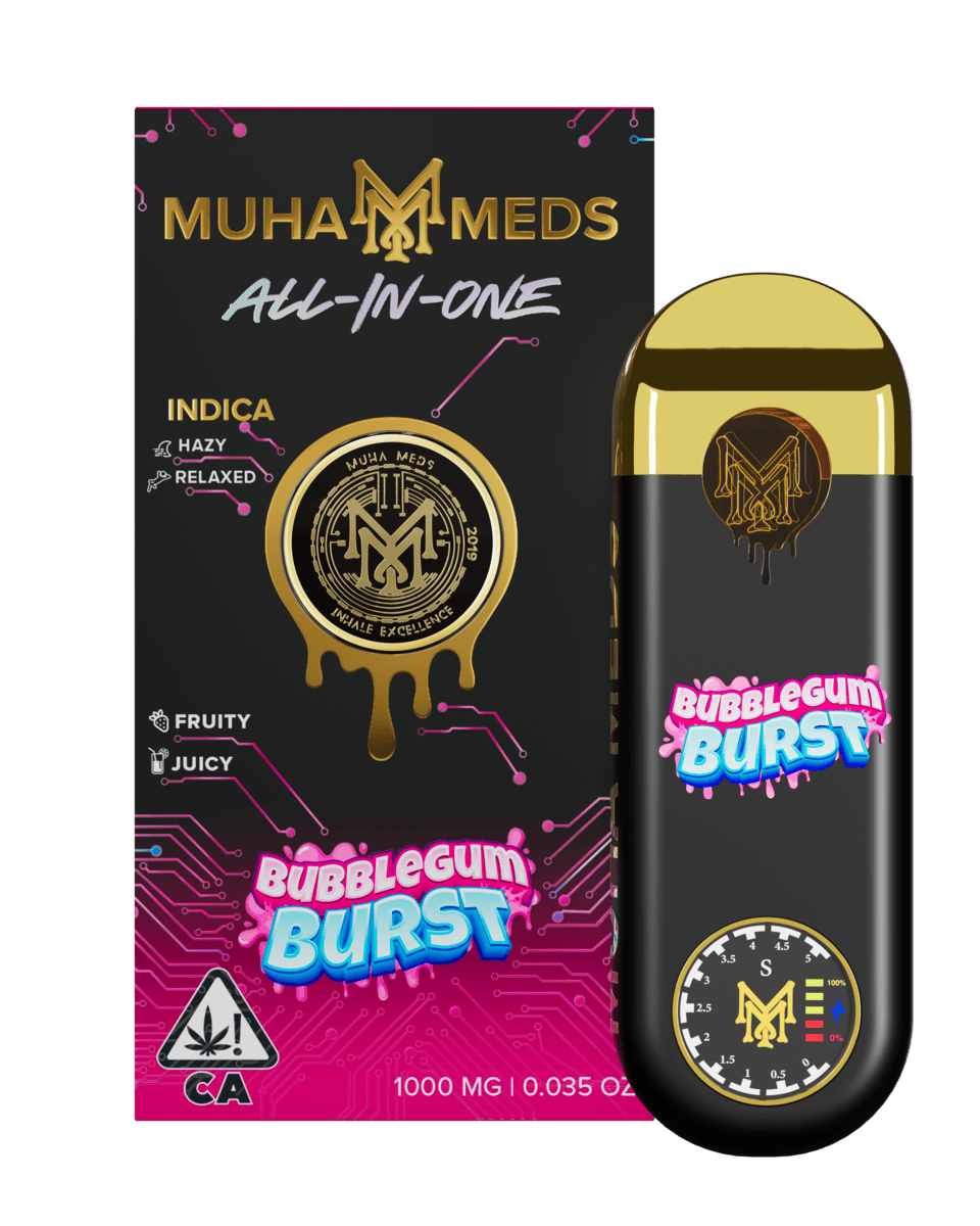muha meds bubblegum burst disposable indica vape pen 1g sweet bubblegum berry flavor