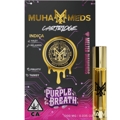 Muha meds purple breath cart 1g melted diamonds with berry flavor relaxed indica effects