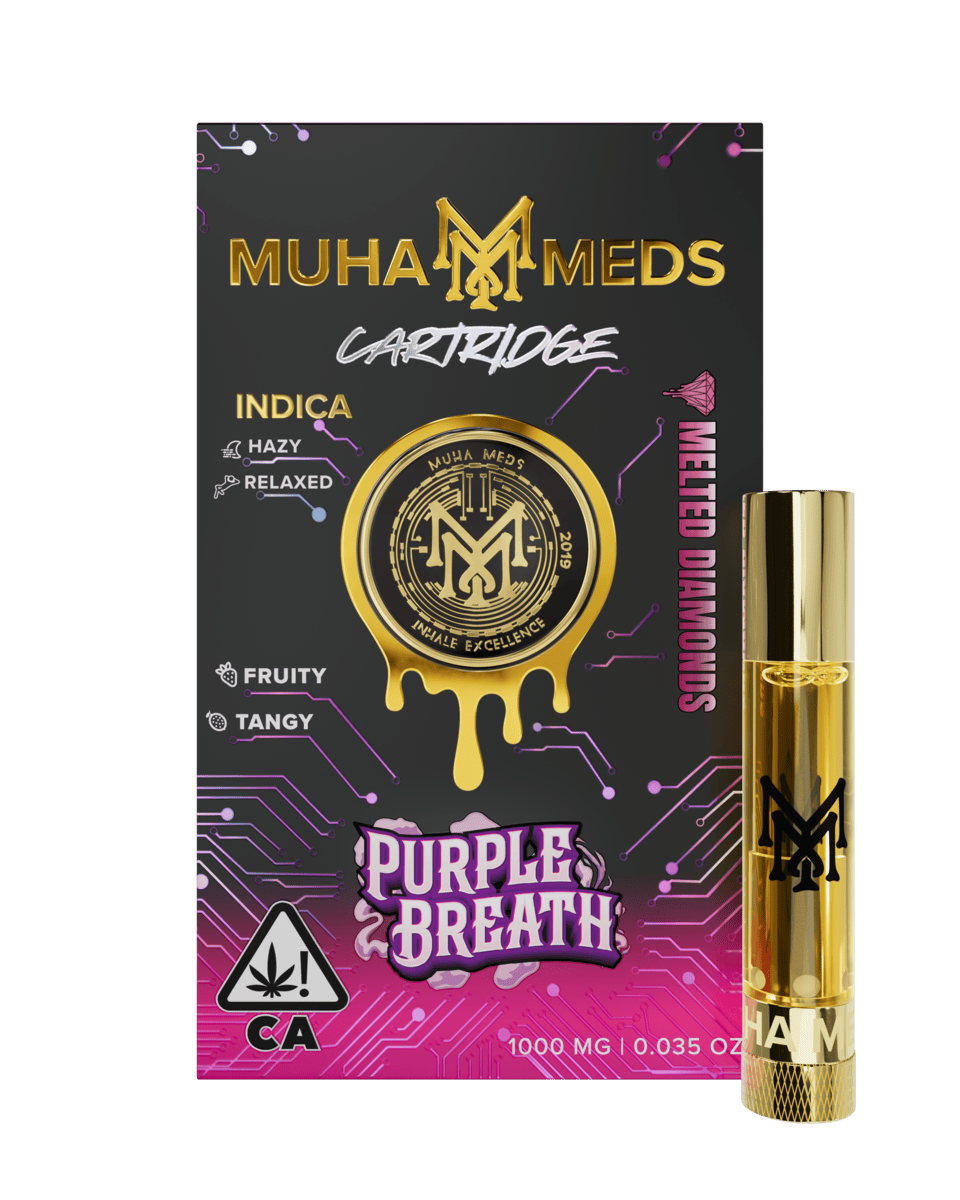 Muha meds purple breath cart 1g melted diamonds with berry flavor relaxed indica effects
