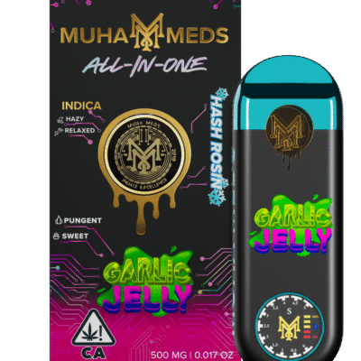 muha meds garlic jelly disposable hash rosin vape pen indica 0.5g diesel sweet flavors