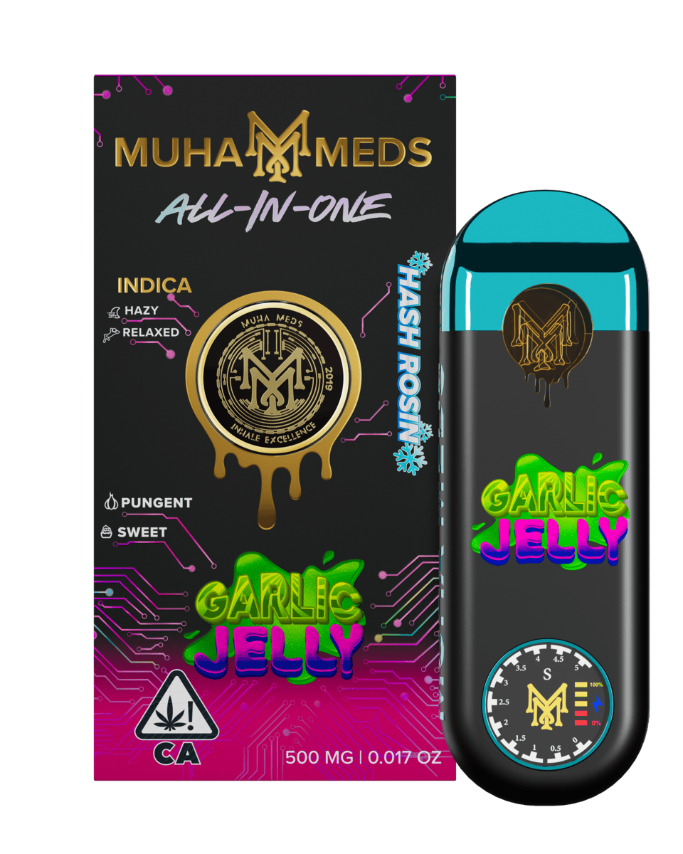 muha meds garlic jelly disposable hash rosin vape pen indica 0.5g diesel sweet flavors