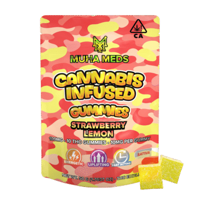 Muha meds strawberry lemon gummies 10-count sativa edibles 100mg THC with berry and lemon flavor