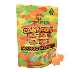 Muha meds mango madness gummies 100mg hybrid pack, sweet tropical fruit THC infused gummies
