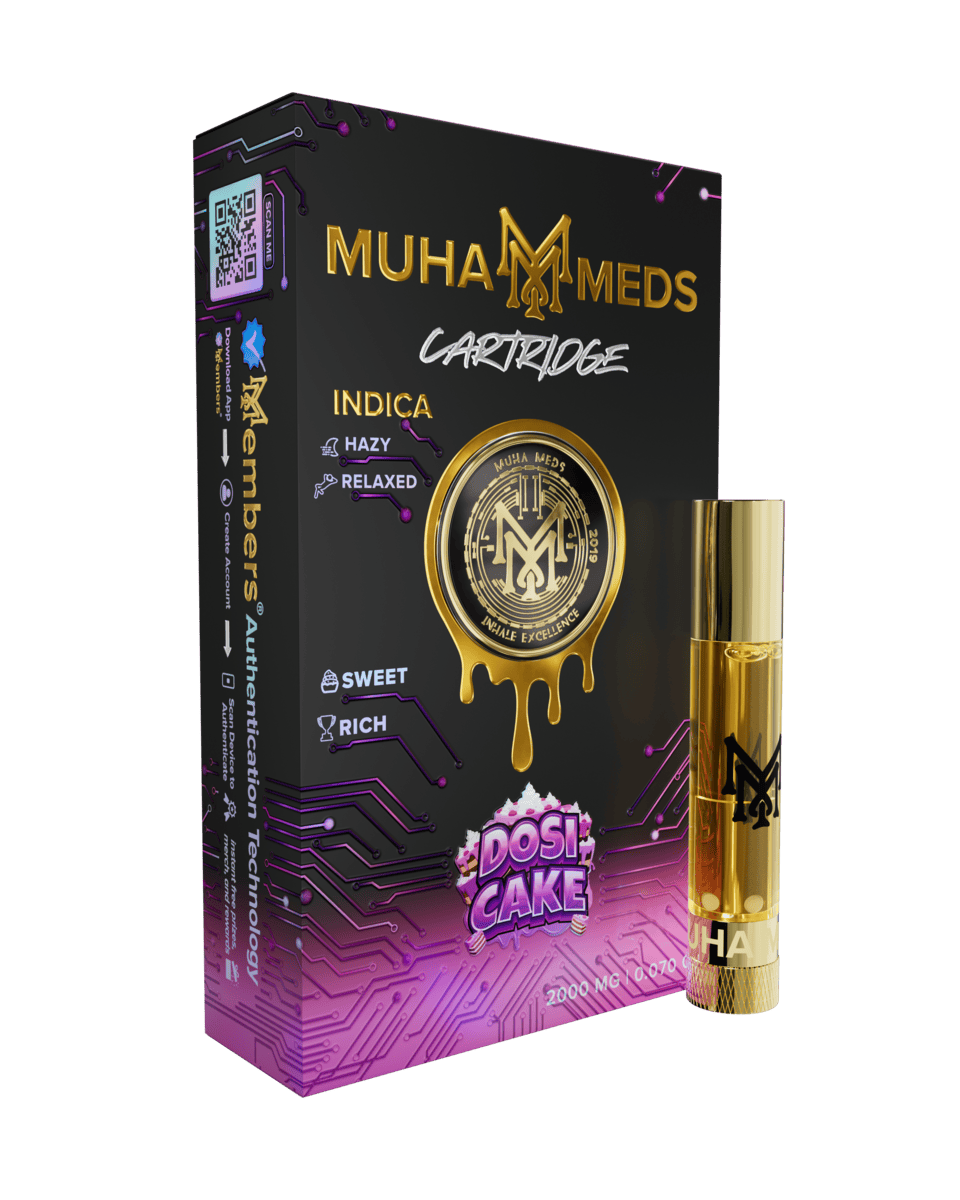muha meds dosi cake cart hybrid vape cartridge 2g berry diesel flavor Muha Meds packaging