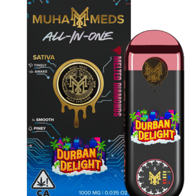 muha meds durban delight disposable vape pen 1g melted diamonds sativa with pine and citrus flavors