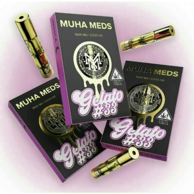 Muha meds gelato #33 cart 1g indica vape cartridge, berry citrus flavor, Muha Meds branded