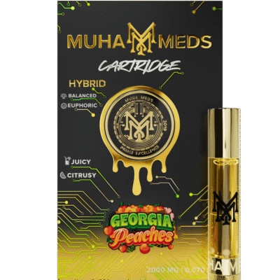 Muha Meds Georgia Peaches cart 2g hybrid vape cartridge sweet peach mint Muha Meds carts packaging