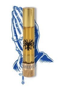 muha meds god's gift cart 1g indica vape cartridge with berry pine flavors