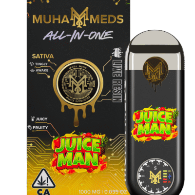 muha meds juice man disposable 1g sativa vape, citrus sweet live resin flavors, premium hardware, Muha Meds brand
