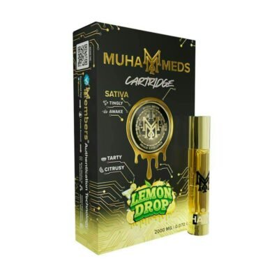 Muha meds lemon drop cart sativa 2g vape cartridge with citrus sweet aroma and 81.56 THC by Muha Meds