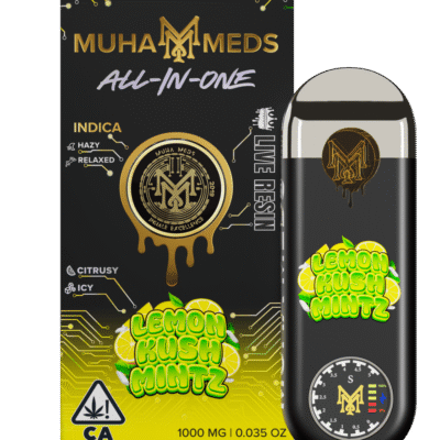 Muha meds lemon kush mintz disposable 1g all-in-one vape in citrus mint indica flavor