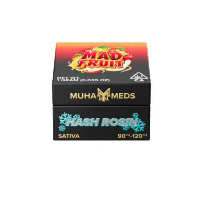 Muha meds mad fruit hash rosin 1g jar sativa concentrate with fruity berry and citrus flavors