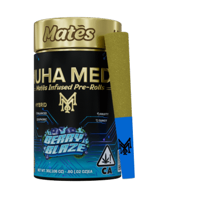 Muha meds berry blaze infused pre roll kief-coated hybrid 5pk joints with berry flavor and 40 percent THC