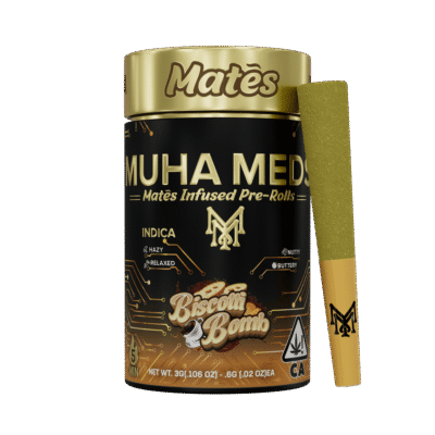 muha meds biscotti bomb infused pre roll pack of 5 indica pre rolls with kief and sauce diamond infusion