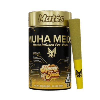 muha meds honey jack infused pre roll 3g pack, sativa, 40 percent thc, kief coated infused joints by Muha Meds