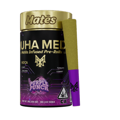Muha meds purple punch infused pre roll indica 5 pack with grape and berry flavors 3g net weight