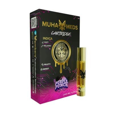 Muha meds carts purple punch 2g indica vape cartridge with grape and berry flavor relaxing effects