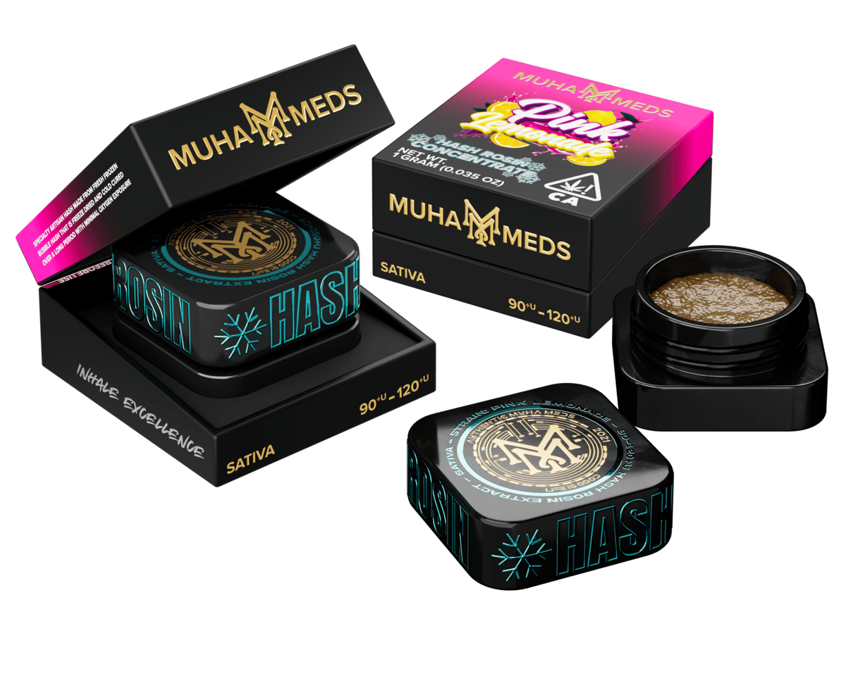 Muha meds pink lemonade hash rosin sativa live rosin 1g glass jar concentrate with citrus flavor