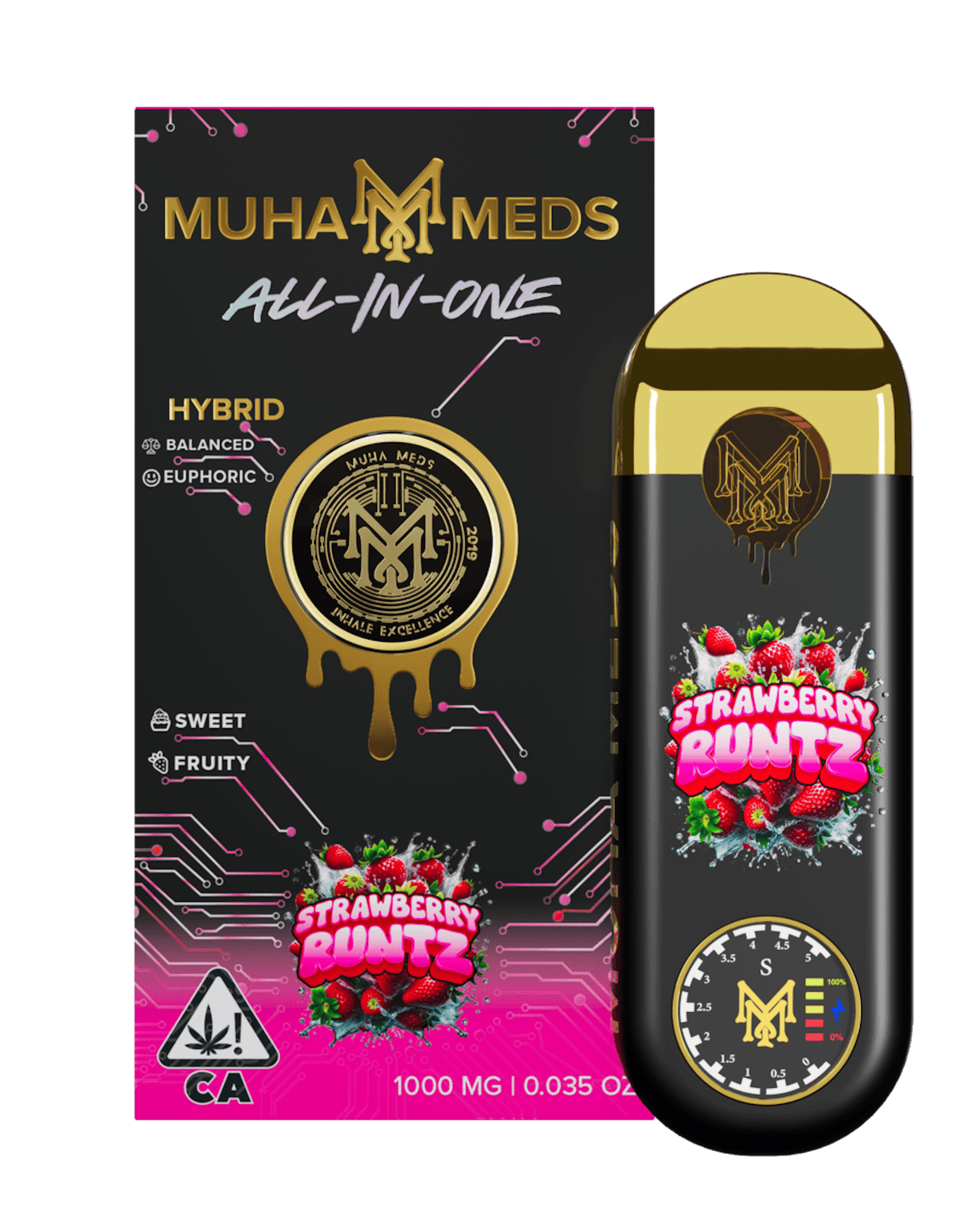 muha meds strawberry runtz cart all-in-one hybrid vape disposable 1g with sweet berry flavor