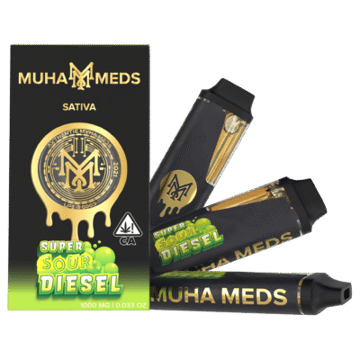 muha meds carts super sour diesel 1g disposable vape sativa citrus diesel flavor 80.02% THC