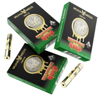 muha meds carts watermelon og 1g indica vape cartridge with sweet and earthy flavors from Muha Meds